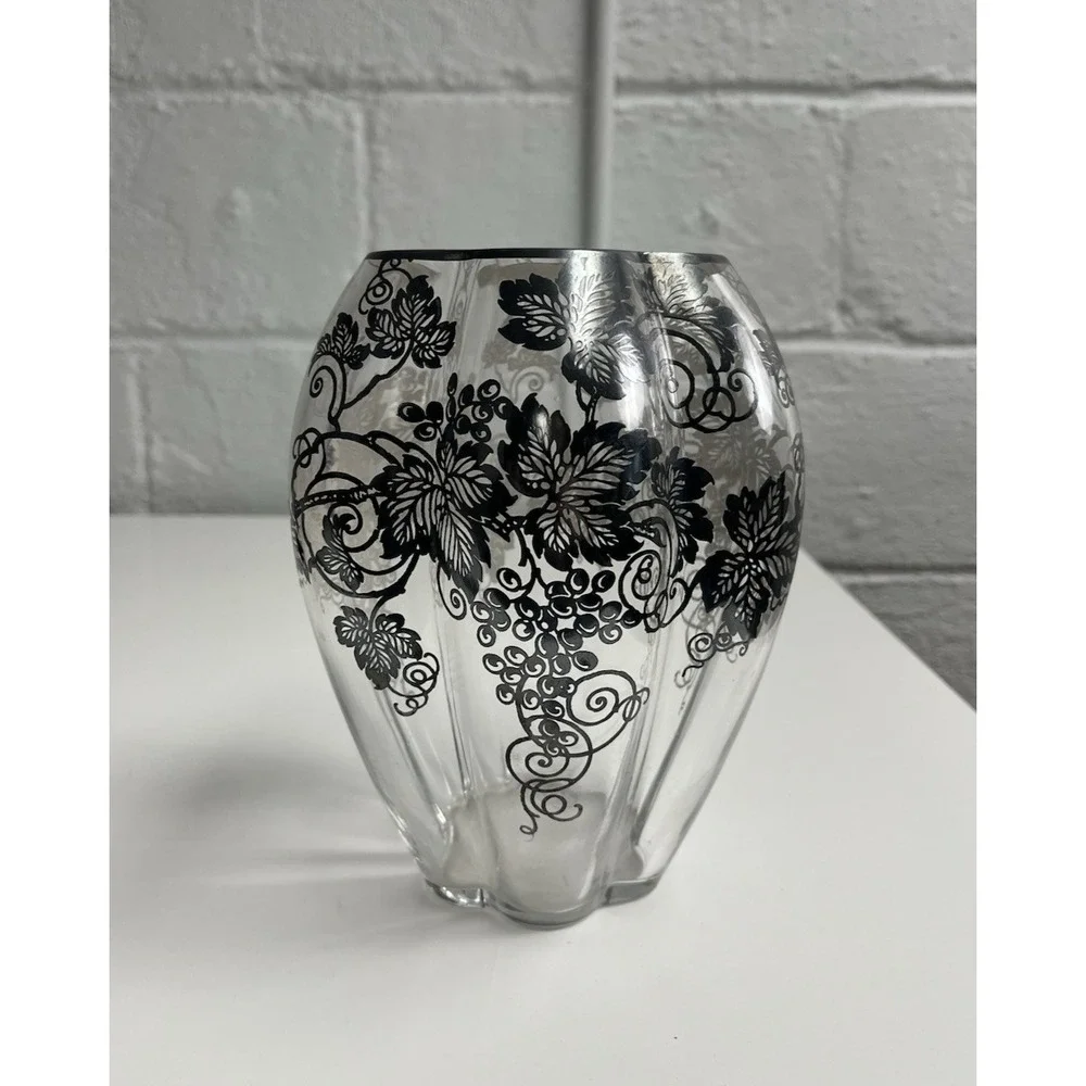 Sterling Overlay Vase Silver‎ City Grape Grapevine 1930s VTG Fostoria Sakier